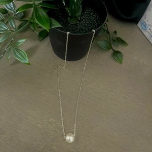 White Single Pearl Necklace 17" Sterling Silver Chain Adjustable Length